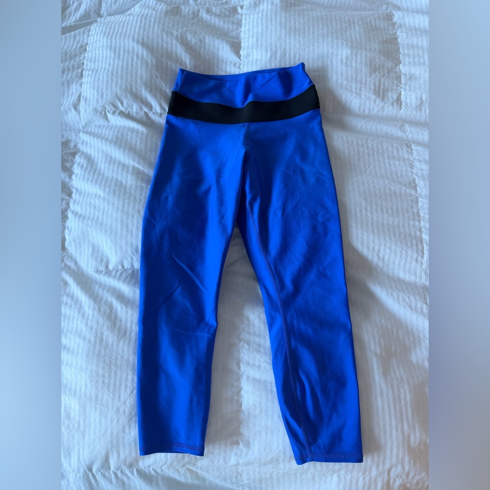 ALO Yoga Vibrant Blue Leggings with Black Waistband
